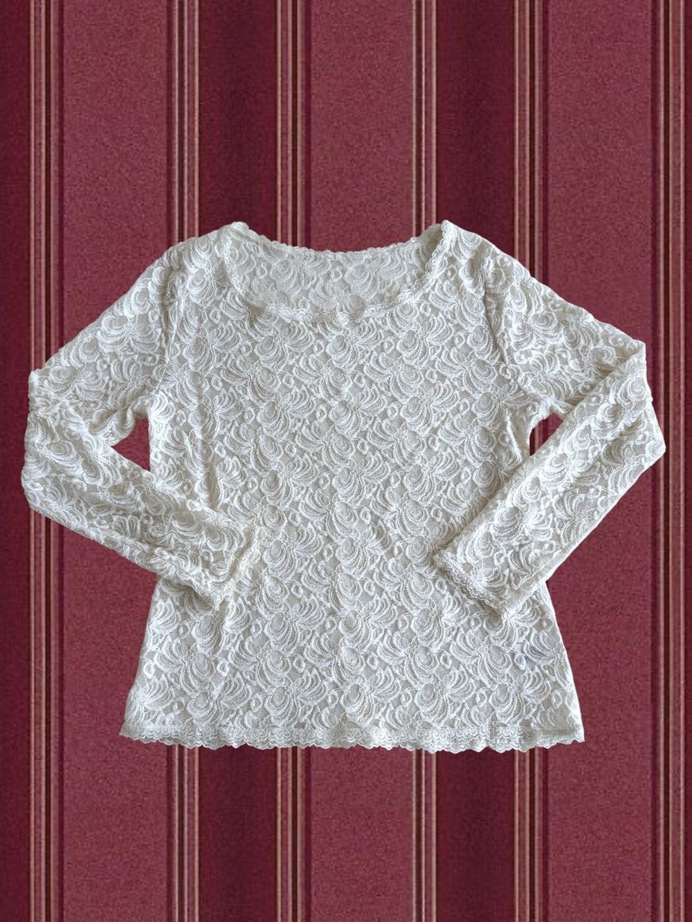 Floral Lace Long Sleeve Top in White Like New